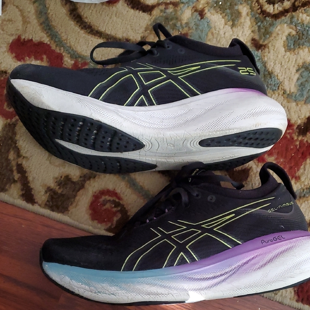 ASICS Black and Purple Athletic Shoes with Mesh Upper